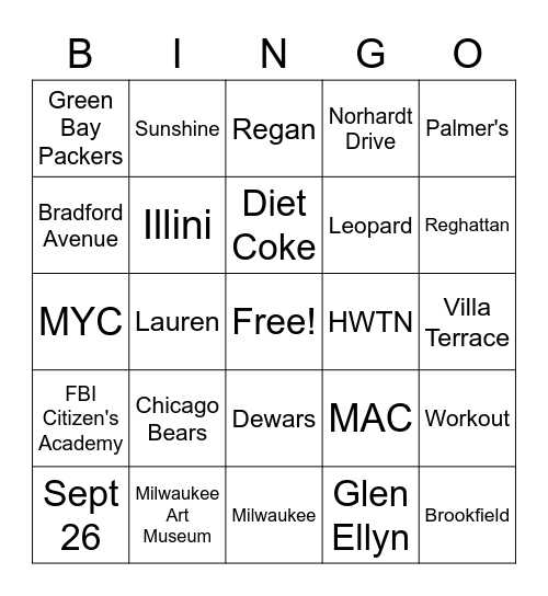 F&H Bingo Card