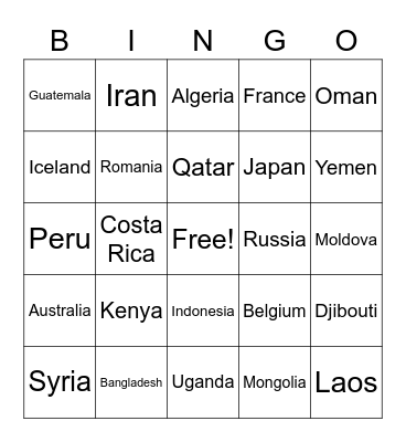 Flags of the World Bingo Card