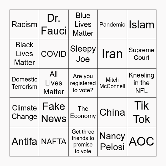 2020 For Our Future Debate Bingo Card