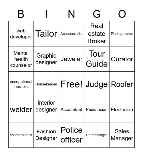 GEAR UP Priscilla Name that Job Bingo Card