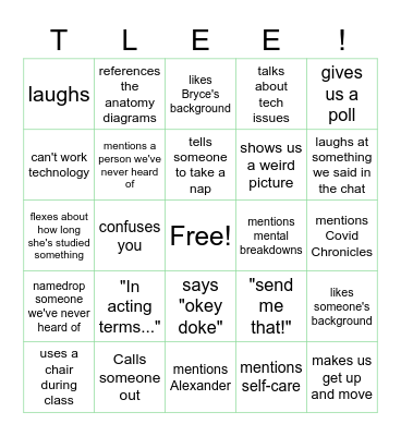 T LEE BINGO Card