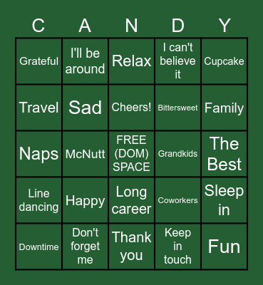 Retirement Party Bingo Card