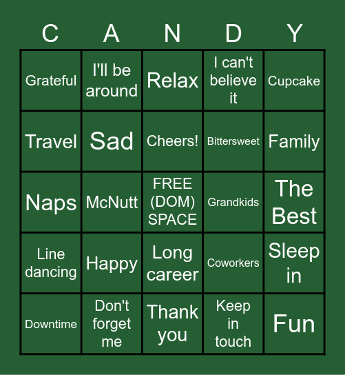 Retirement Party Bingo Card