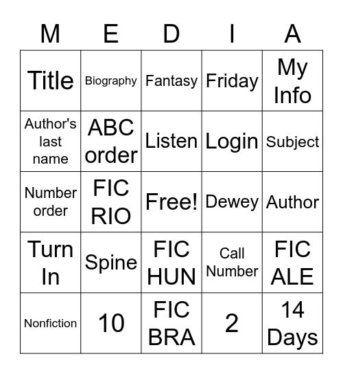 Library Media Center Bingo Card