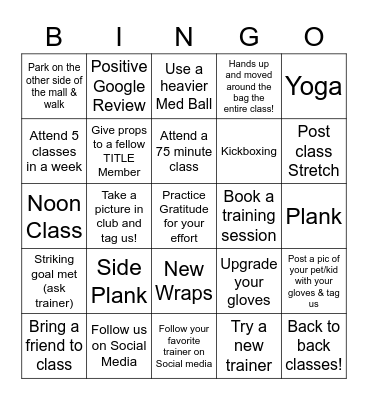 TITLE Boxing Club Redmond Bingo Card