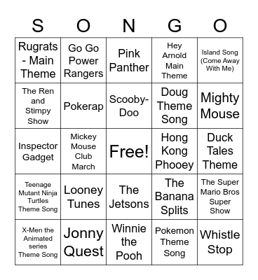 Saturday Morning Cartoons Bingo Card