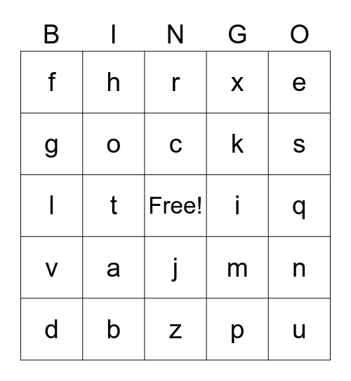 ABC Bingo Card
