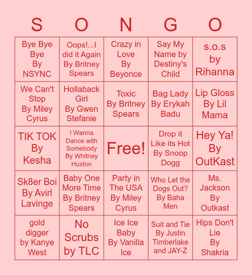 Throw Backs Bingo Card