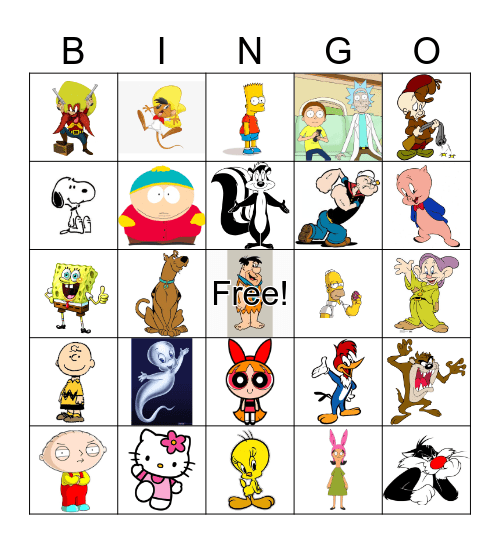 Cartoon Characters Bingo Card