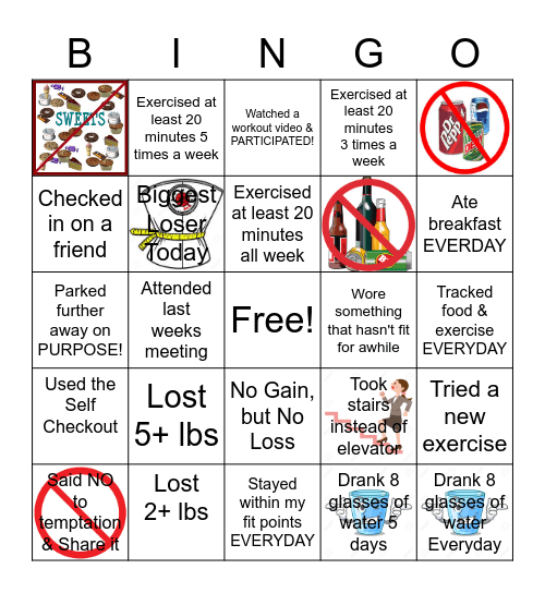 Weight Watching Beavers Bingo Card