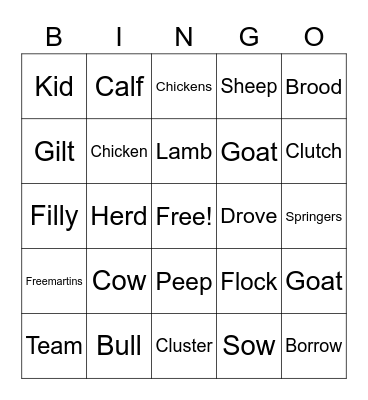 Elyse Young Animal Bingo Card