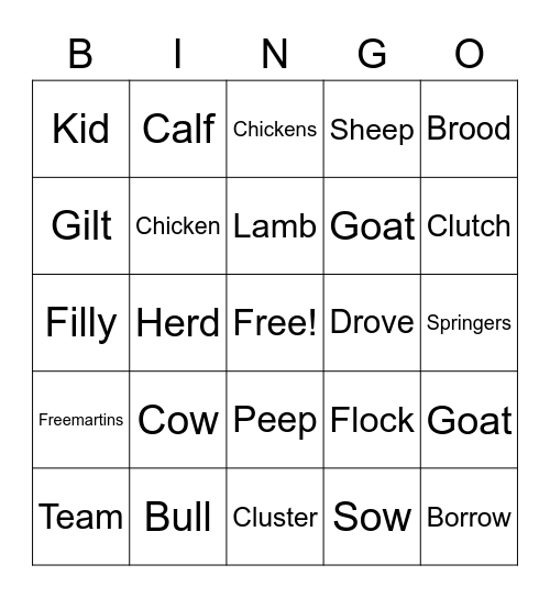 Elyse Young Animal Bingo Card