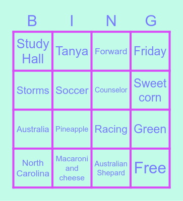 Samantha Bingo Card