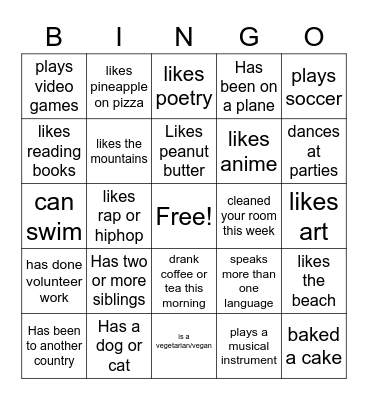 Icebreaker Bingo Card
