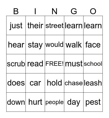 Dog School Bingo Card