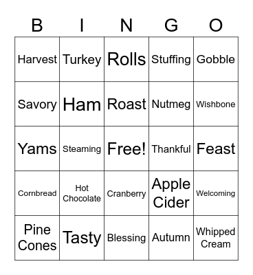 Thanksgiving Dinner Bingo Card