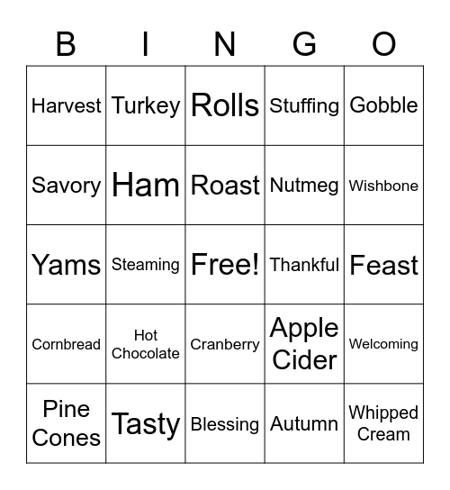 Thanksgiving Dinner Bingo Card