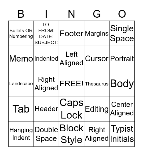 Basics of Formatting and Memos! Bingo Card