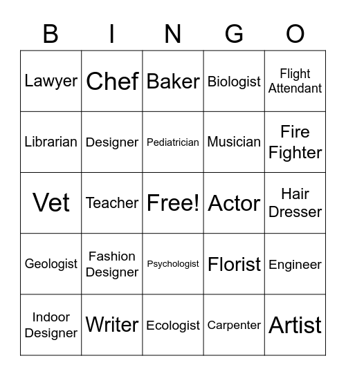 My careers Bingo Card