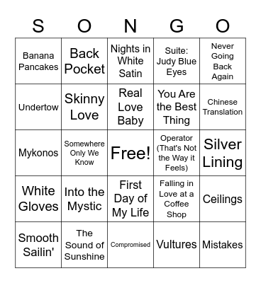 Coffee Shop Bingo Card