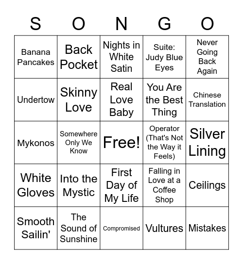 Coffee Shop Bingo Card