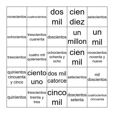 numeros 101-1.000.000 Bingo Card