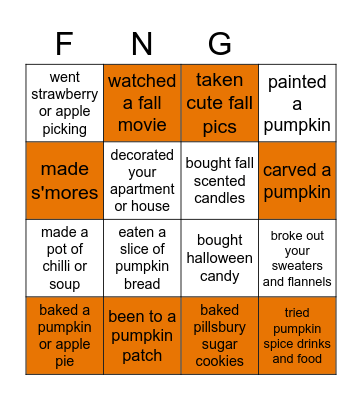 AOII Sisterhood Fall Bingo Card