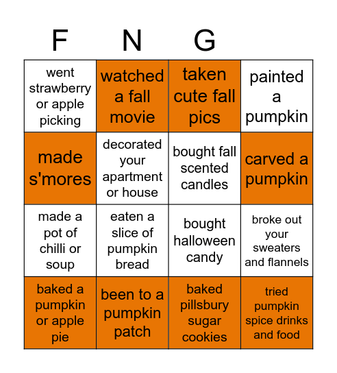 AOII Sisterhood Fall Bingo Card