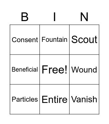 vocab words Bingo Card