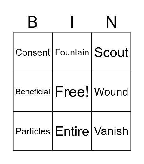 vocab words Bingo Card