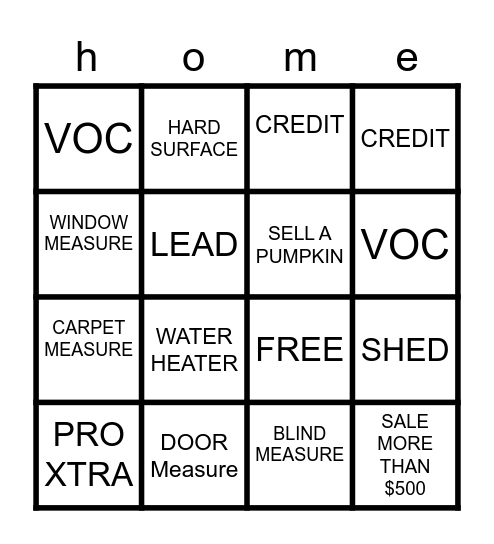 HOME DEPOT BINGO Card