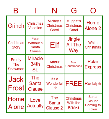 CHRISTMAS MOVIE BINGO Card