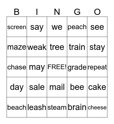 Long A/E BINGO Card