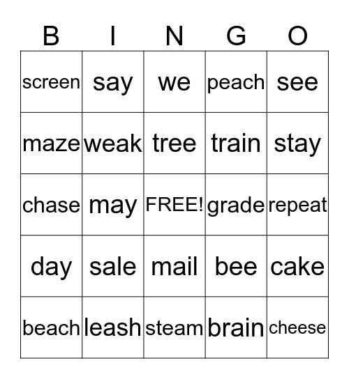 Long A/E BINGO Card