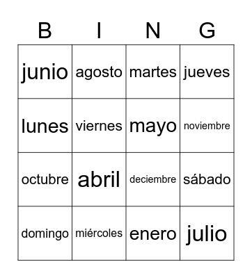 Loteria Calendario Bingo Card