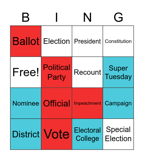 Election Vocabulaire Bingo Card