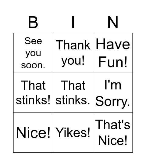 Comment Bingo Card