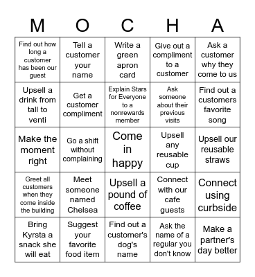 Starbucks Bingo Card