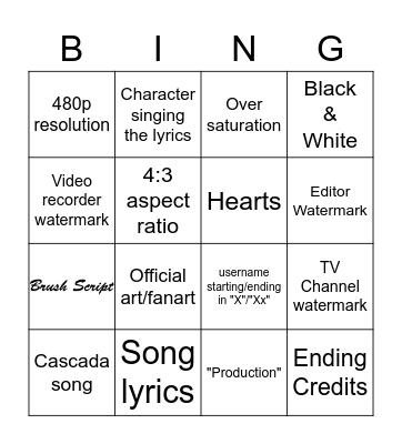 cringey 2000s anime amv BINGO Card