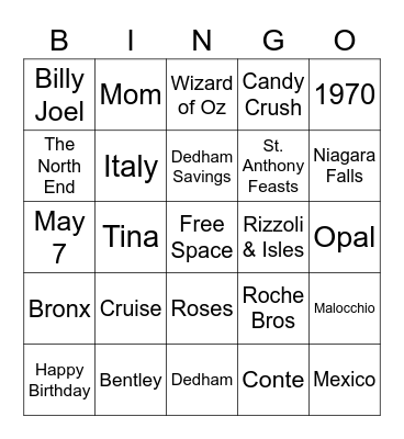 Tina Tombola Bingo Card