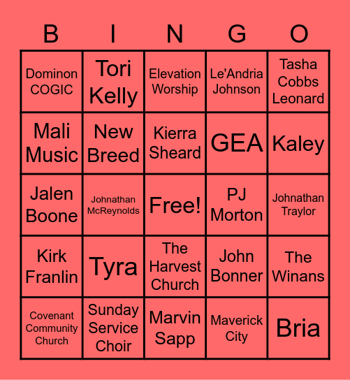 VIP Gospel Bingo Card