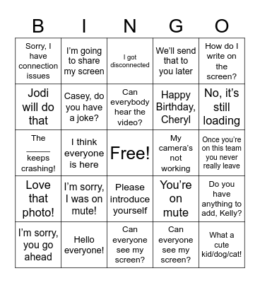 Conference Call Bingo Card