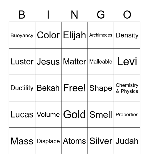 Ch. 1 - Chem/Phys Matter Bingo Card