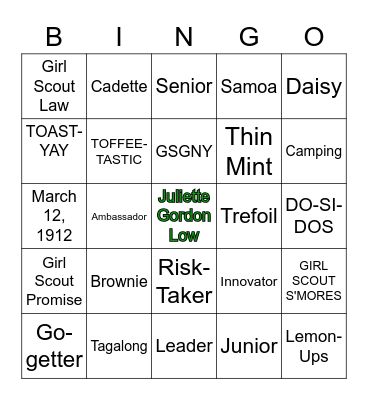 Girl Scout BINGO Card