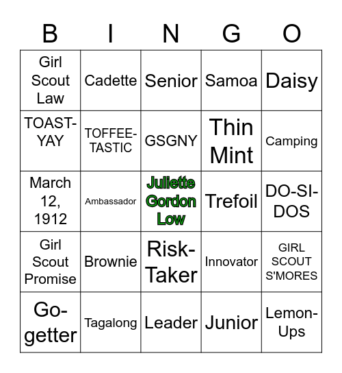 Girl Scout BINGO Card