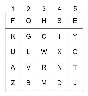 Das Alphabet Bingo Card