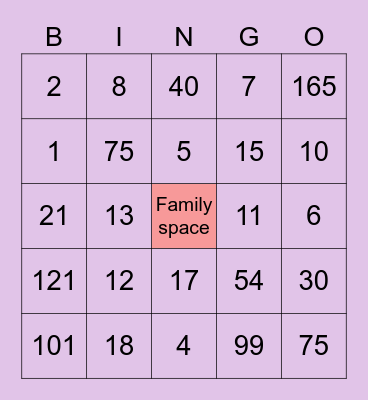 Fun With Family Bingo Card