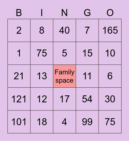Fun With Family Bingo Card