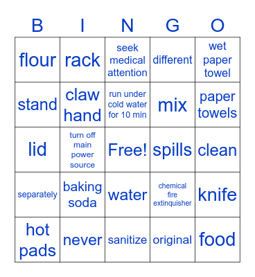 Kitchen Safety Bingo Card