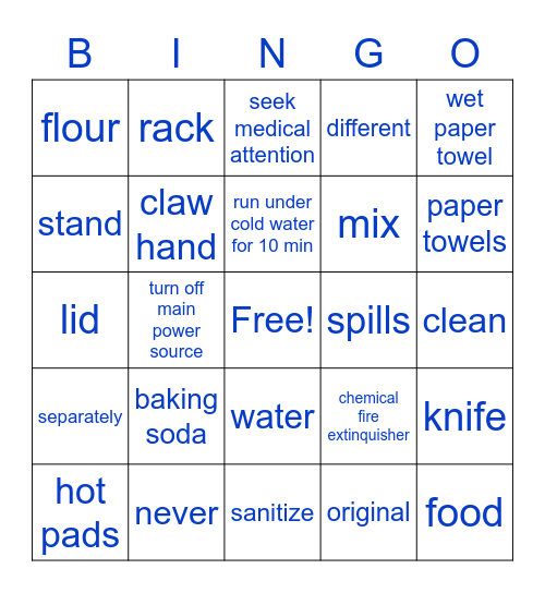 Kitchen Safety Bingo Card